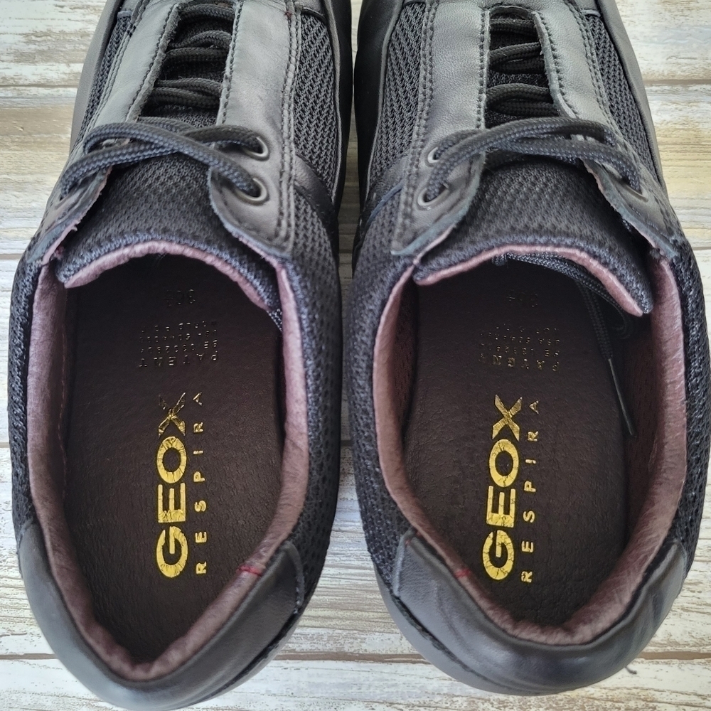 Geox Respira Women's Black Leather Minimalist Lace-Up Sneakers EU 36.5/US 6.5 - Picture 7 of 11